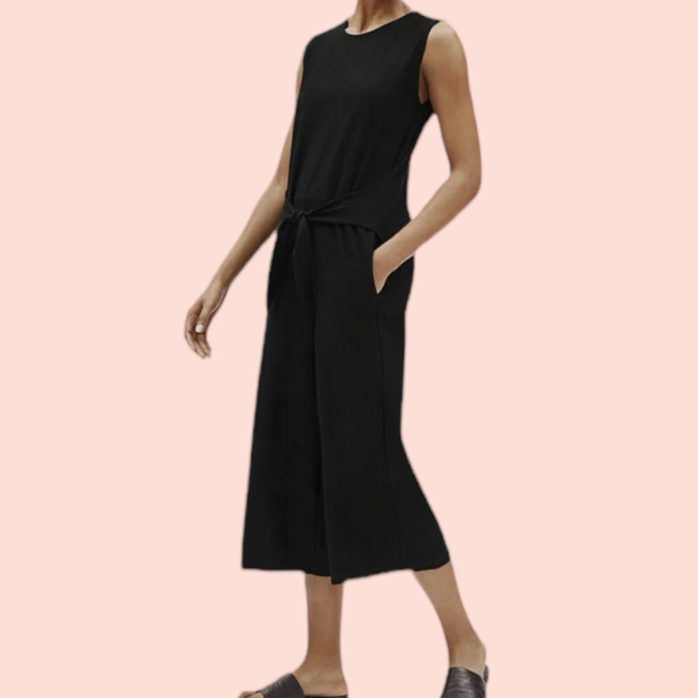Eileen Fisher Black Lightweight Stretch Crepe Wide Leg Jumpsuit S